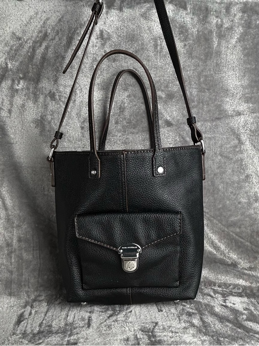 Dana Buchman Y2K Mini Tote With‎ Adjustable Crossbody Strap Black Faux Leather